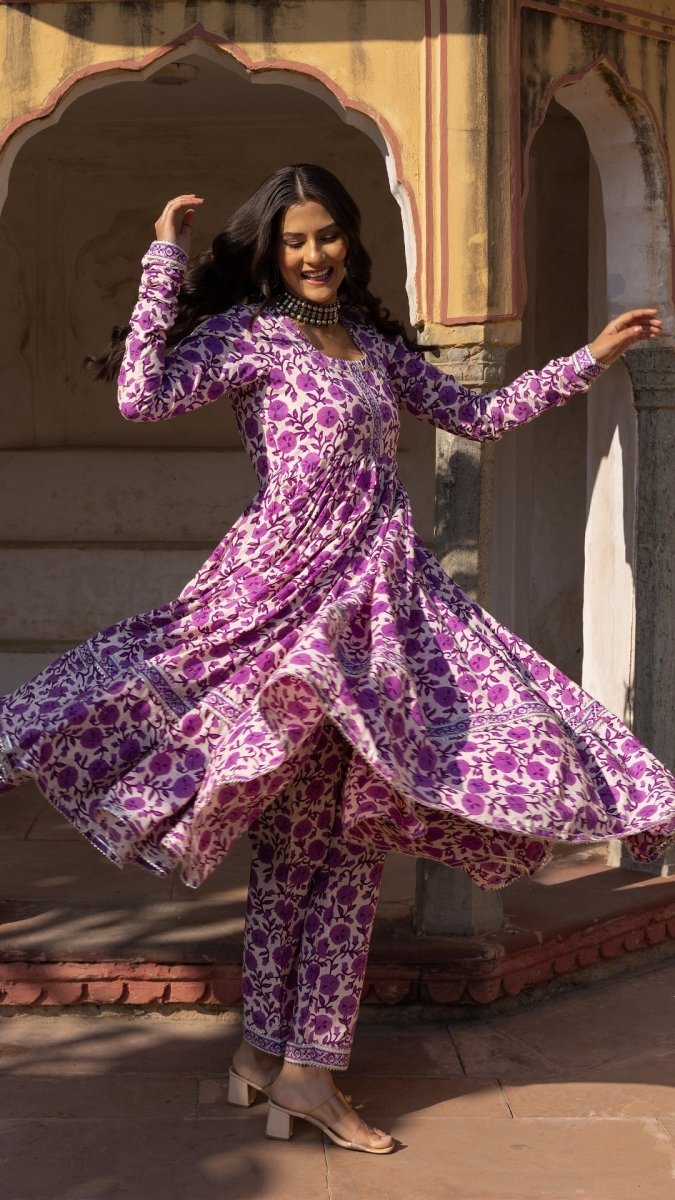 MONSOON LILLY PURPLE COTTON ANARKALI SET - Pomcha Jaipur