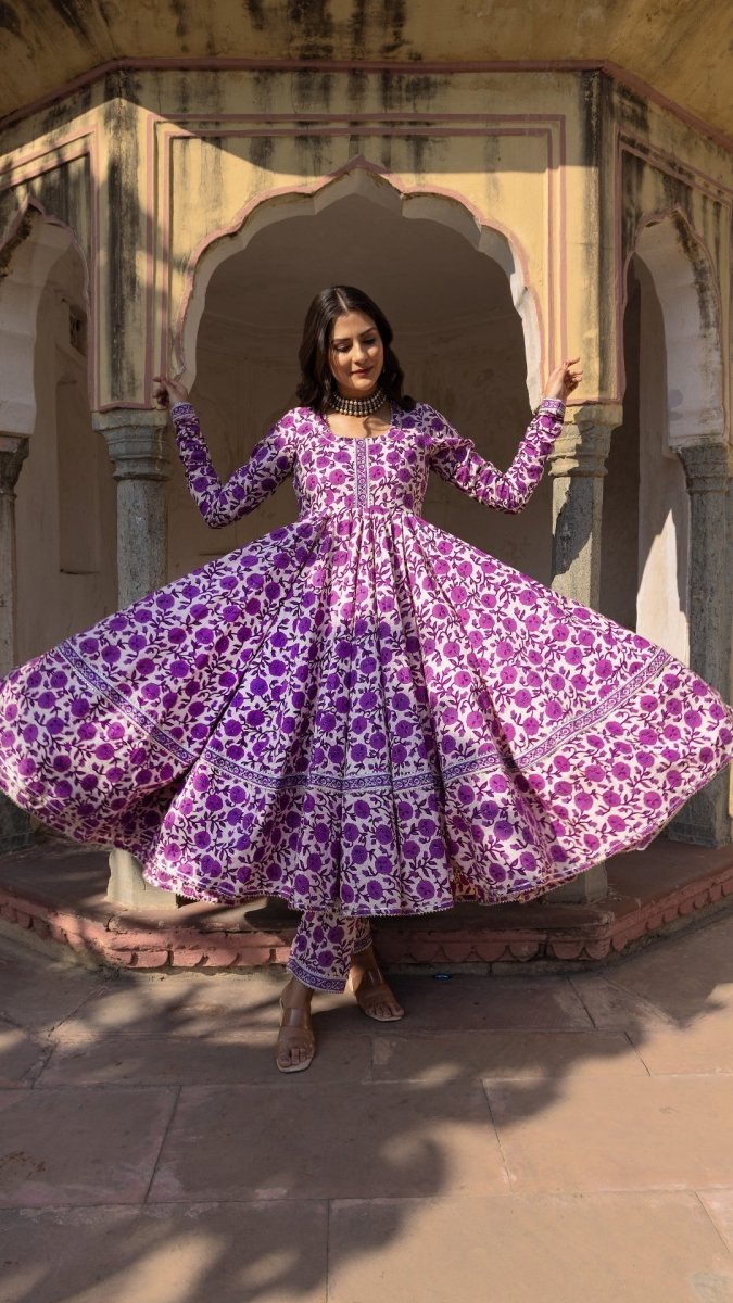 MONSOON LILLY PURPLE COTTON ANARKALI SET - Pomcha Jaipur
