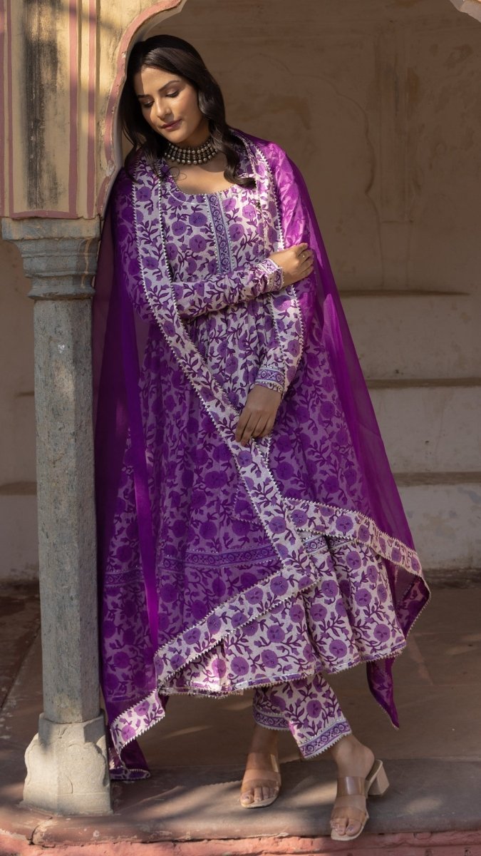 MONSOON LILLY PURPLE COTTON ANARKALI SET - Pomcha Jaipur