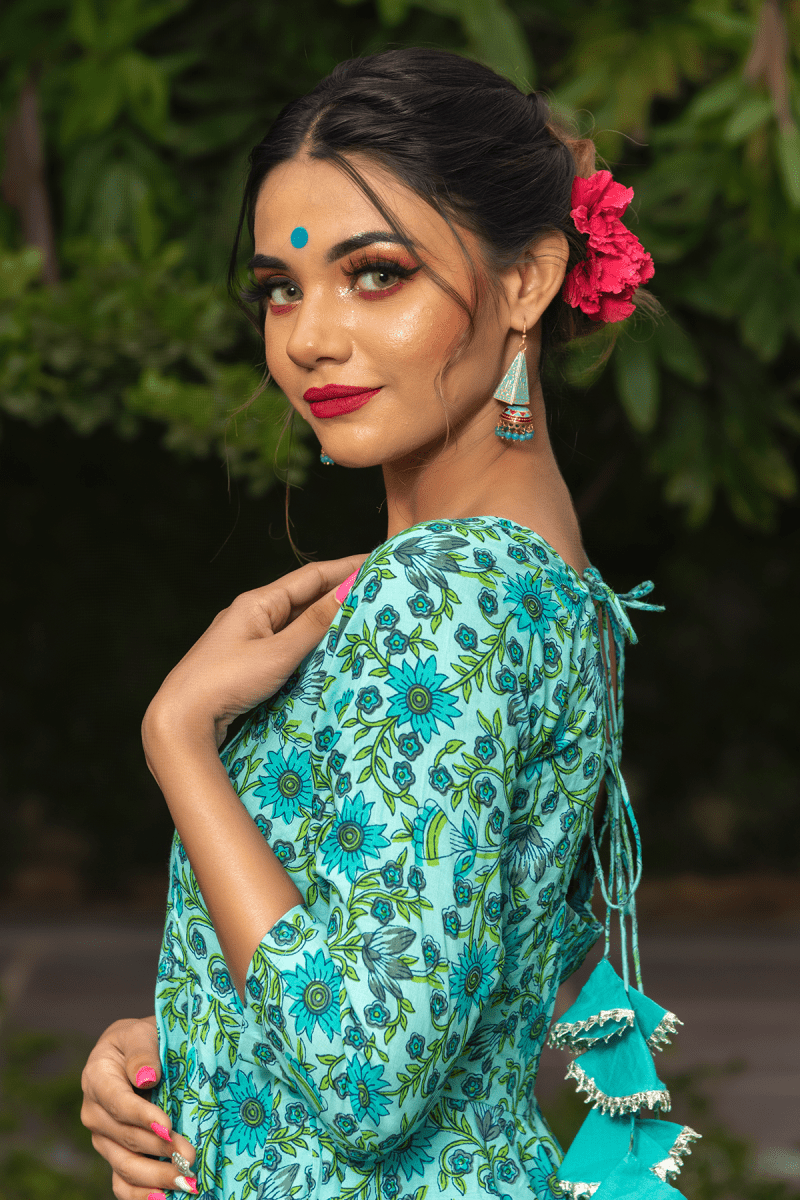 MORNI HAND BLOCK COTTON ANARKALI SET - Pomcha Jaipur