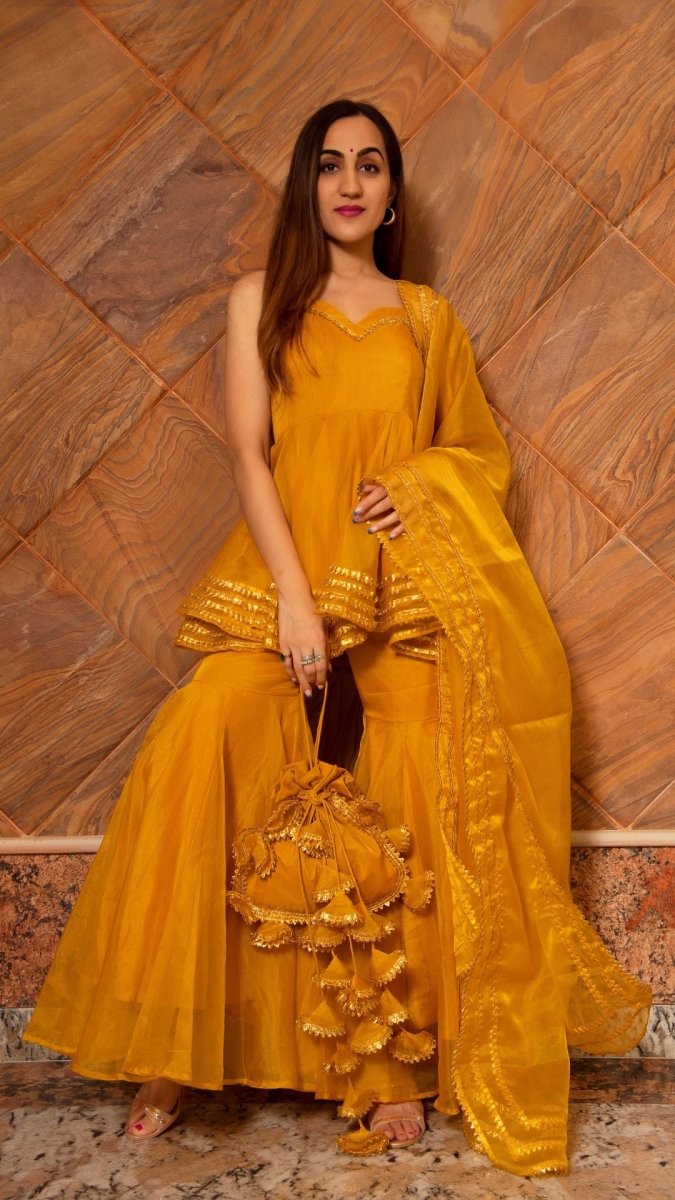 MURAT MUSTARD ORGANZA SHARARA WITH ORGANZA DUPATTA - Pomcha Jaipur