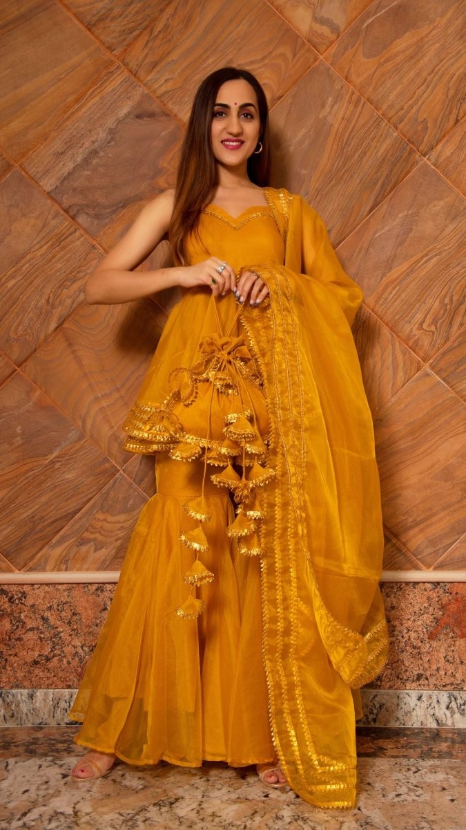 MURAT MUSTARD ORGANZA SHARARA WITH ORGANZA DUPATTA - Pomcha Jaipur