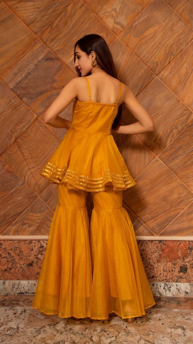MURAT MUSTARD ORGANZA SHARARA WITH ORGANZA DUPATTA - Pomcha Jaipur