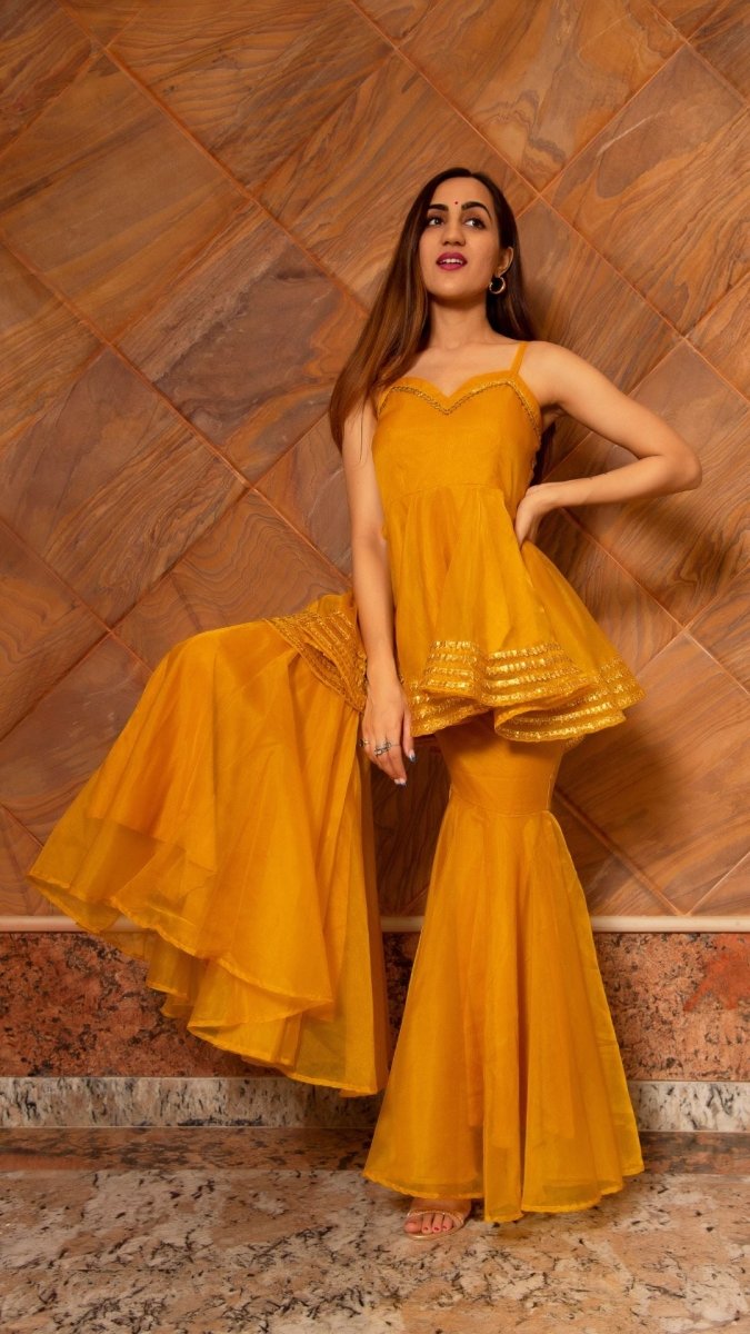 MURAT MUSTARD ORGANZA SHARARA WITH ORGANZA DUPATTA - Pomcha Jaipur