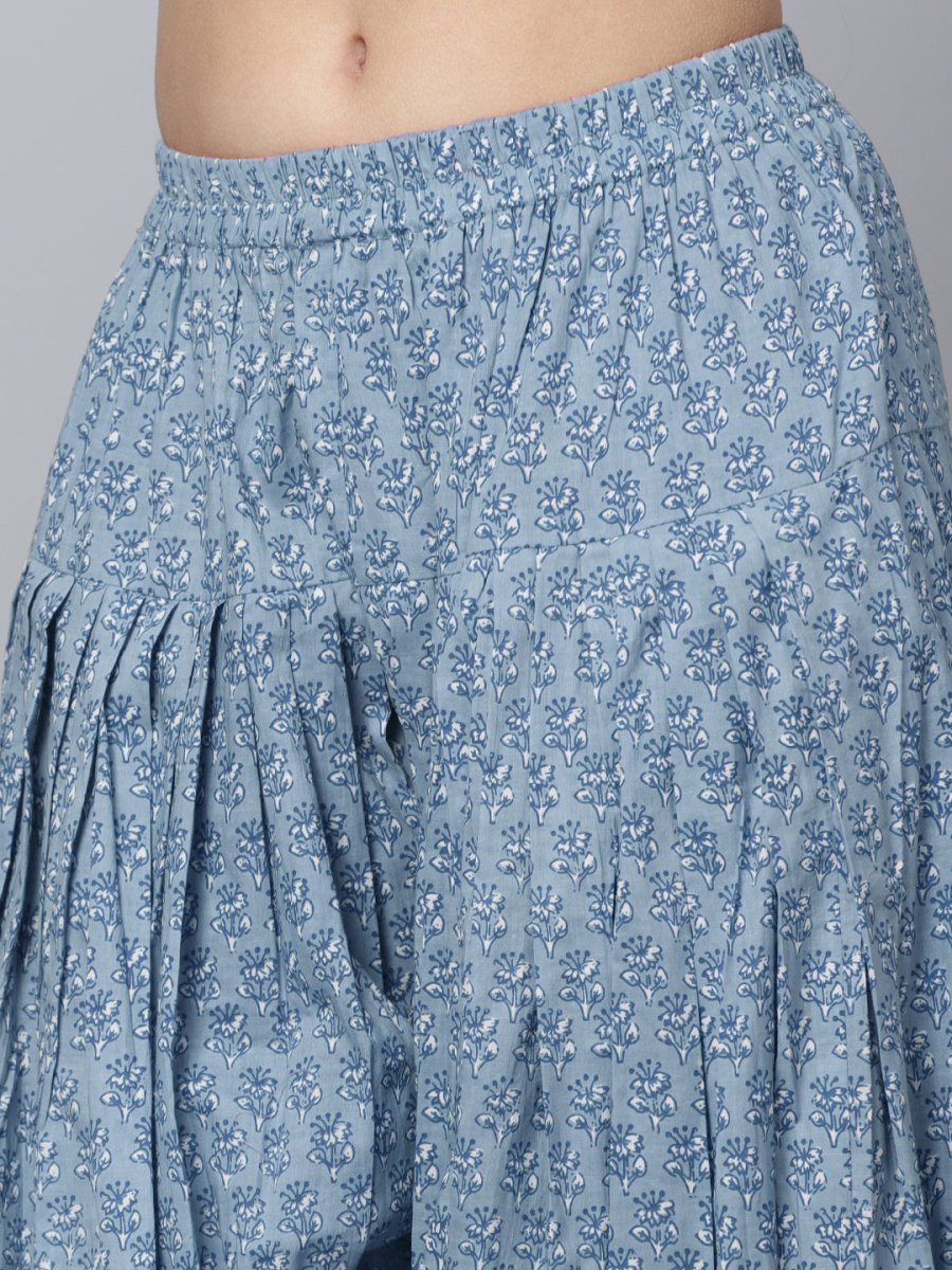 NEEL POWDER BLUE HAND BLOCK COTTON KURTA SALWAR SET - Pomcha Jaipur