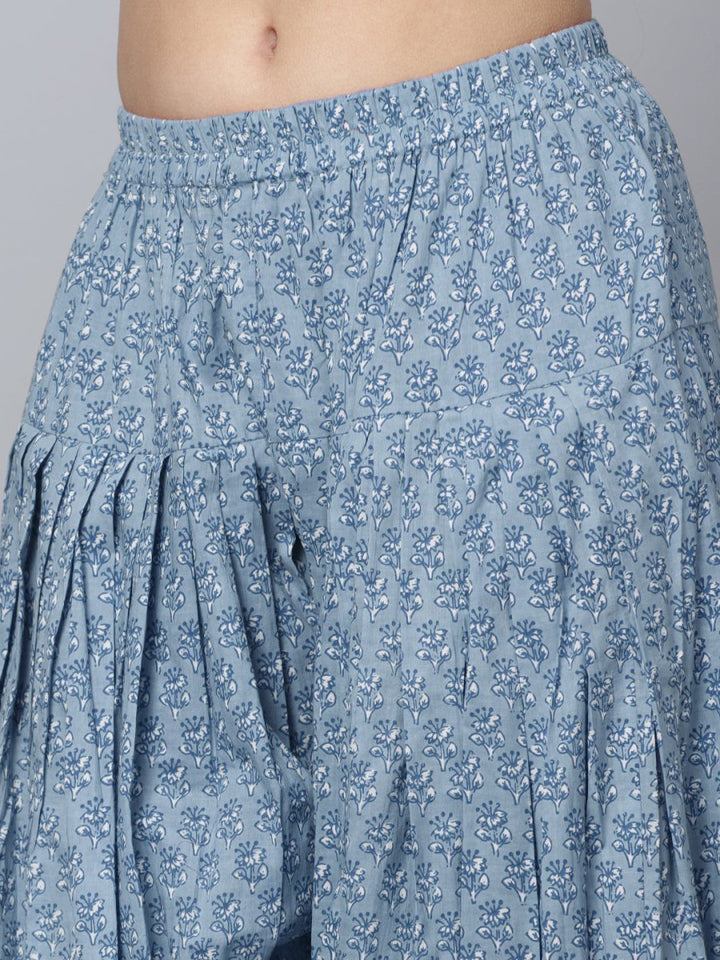 NEEL POWDER BLUE HAND BLOCK COTTON KURTA SALWAR SET - Pomcha Jaipur