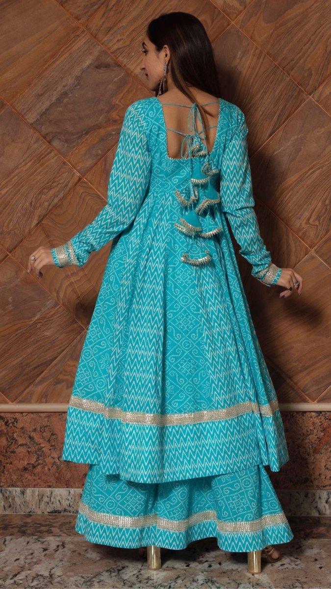 NEELKARI BLUE COTTON ANARKALI SET - Pomcha Jaipur