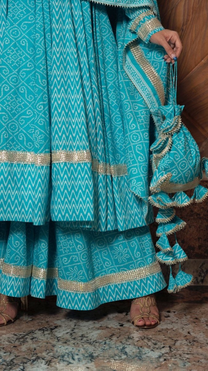 NEELKARI BLUE COTTON ANARKALI SET - Pomcha Jaipur