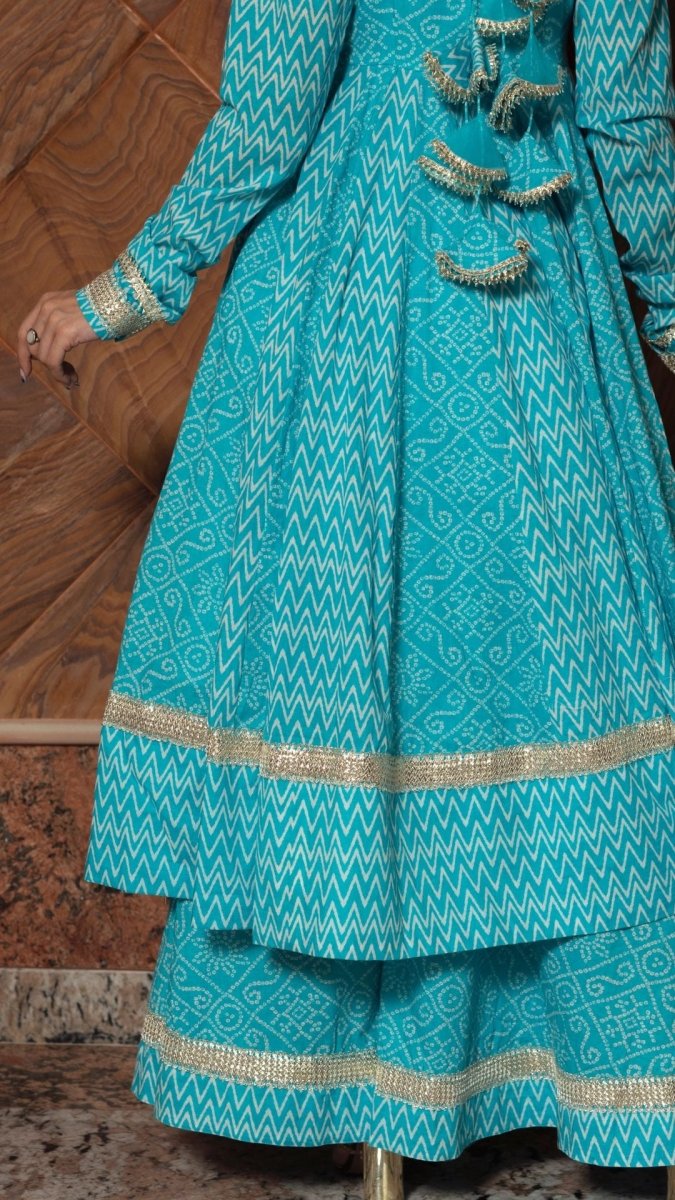 NEELKARI BLUE COTTON ANARKALI SET - Pomcha Jaipur
