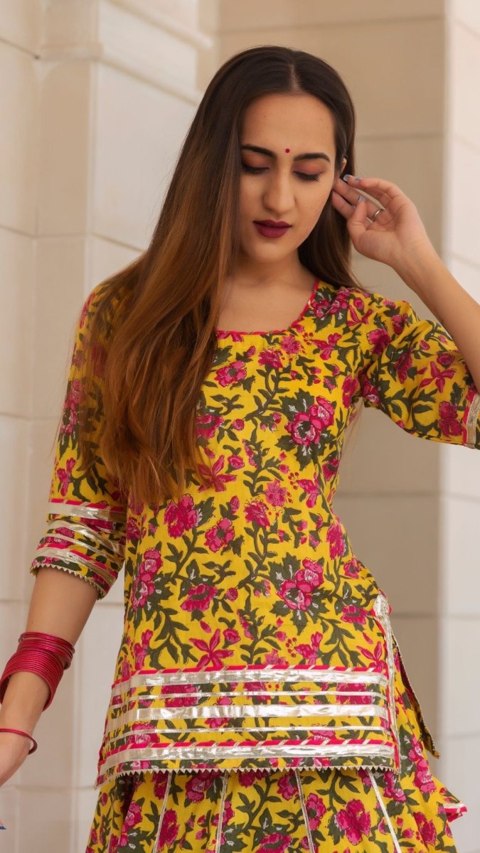 NITARA COTTON HAND BLOCK SKIRT SET - Pomcha Jaipur