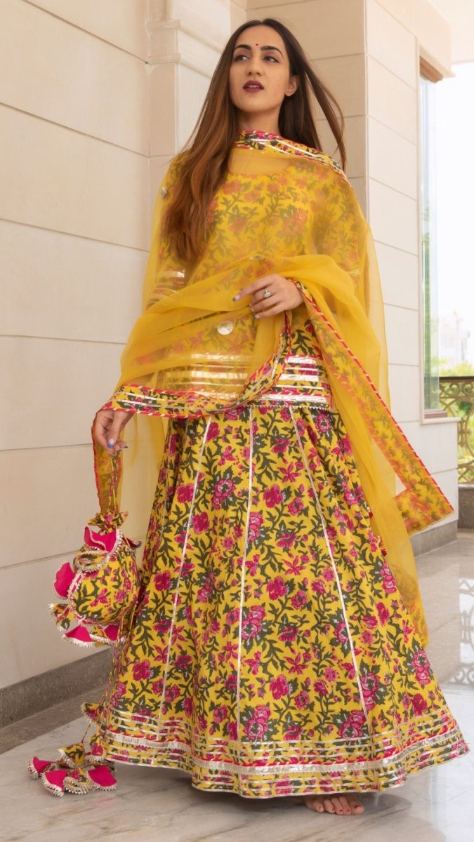 NITARA COTTON HAND BLOCK SKIRT SET - Pomcha Jaipur