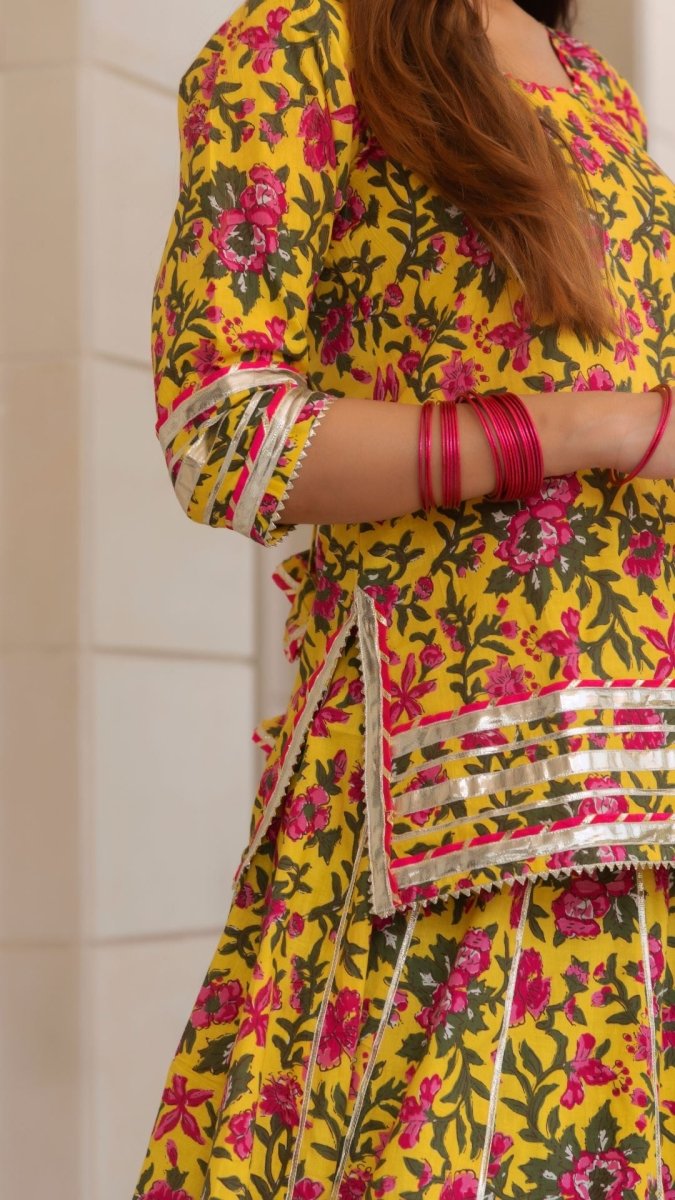 NITARA COTTON HAND BLOCK SKIRT SET - Pomcha Jaipur