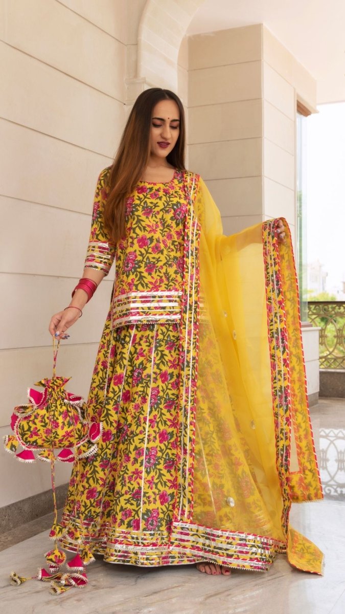 NITARA COTTON HAND BLOCK SKIRT SET - Pomcha Jaipur