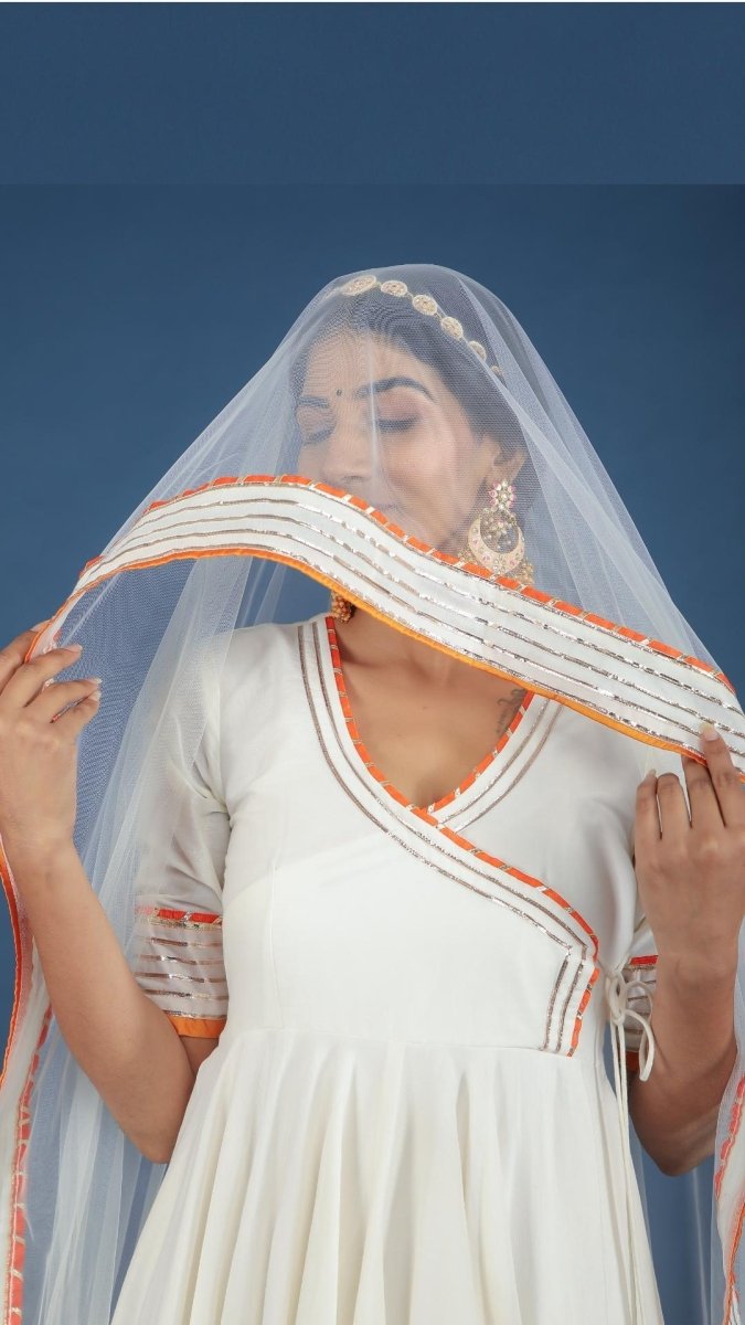 NOOR COTTON SILK OFF WHITE ANGRAKHA SET - Pomcha Jaipur