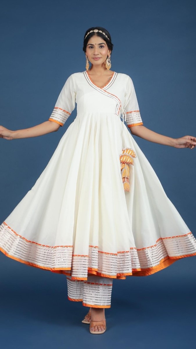 NOOR COTTON SILK OFF WHITE ANGRAKHA SET - Pomcha Jaipur