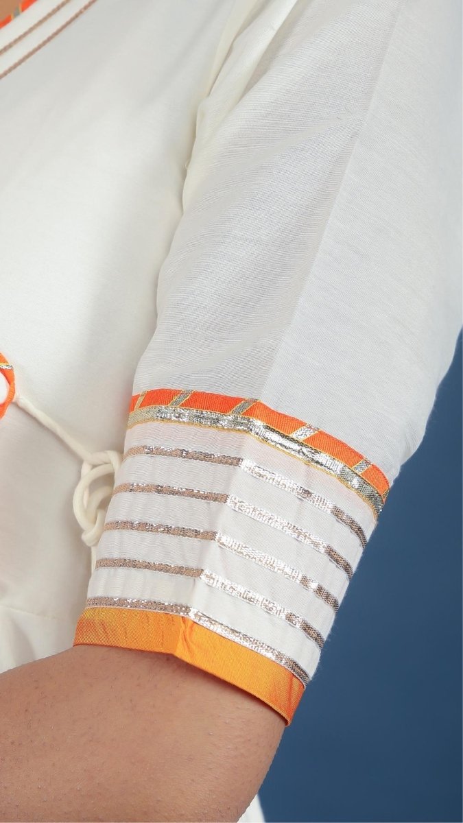 NOOR COTTON SILK OFF WHITE ANGRAKHA SET - Pomcha Jaipur