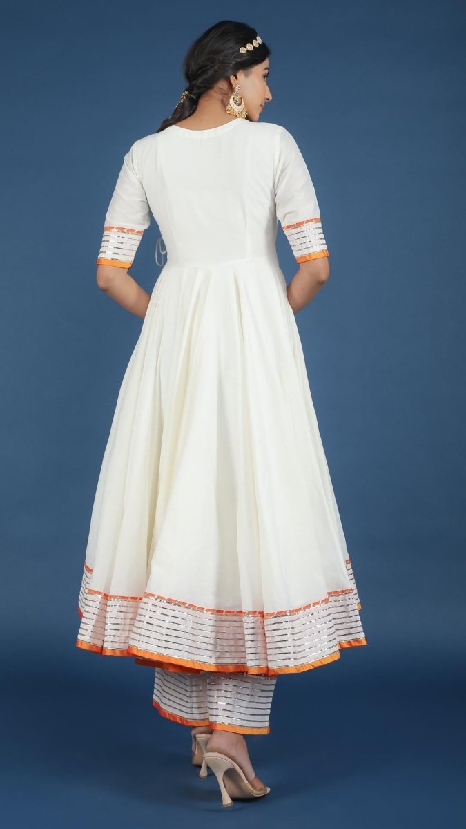 NOOR COTTON SILK OFF WHITE ANGRAKHA SET - Pomcha Jaipur