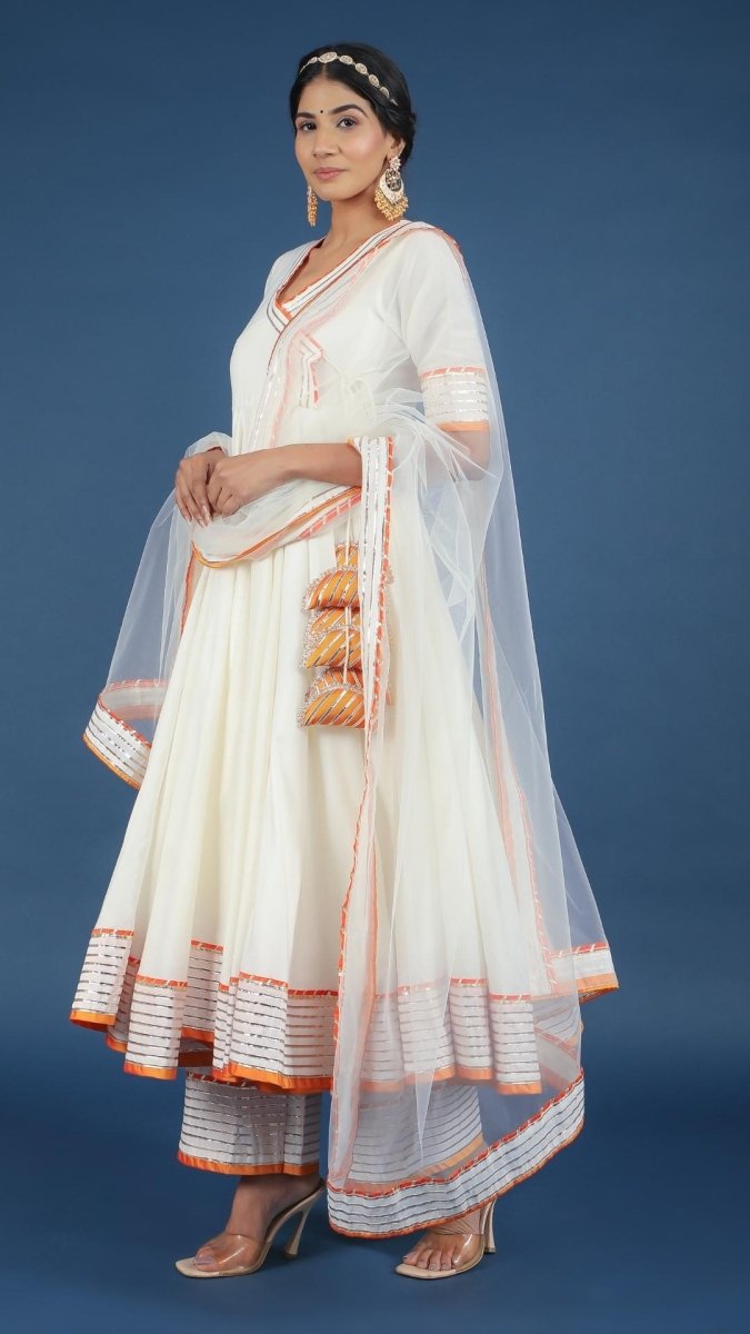 NOOR COTTON SILK OFF WHITE ANGRAKHA SET - Pomcha Jaipur