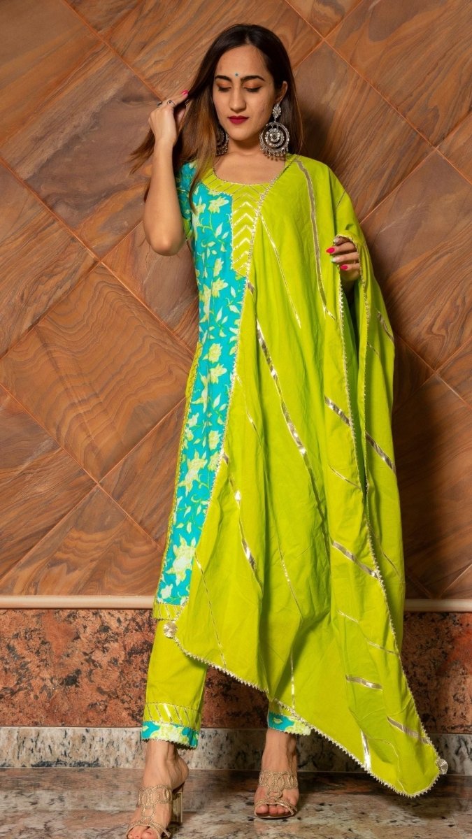 NOOR HAND BLOCK COTTON SUIT SET - Pomcha Jaipur