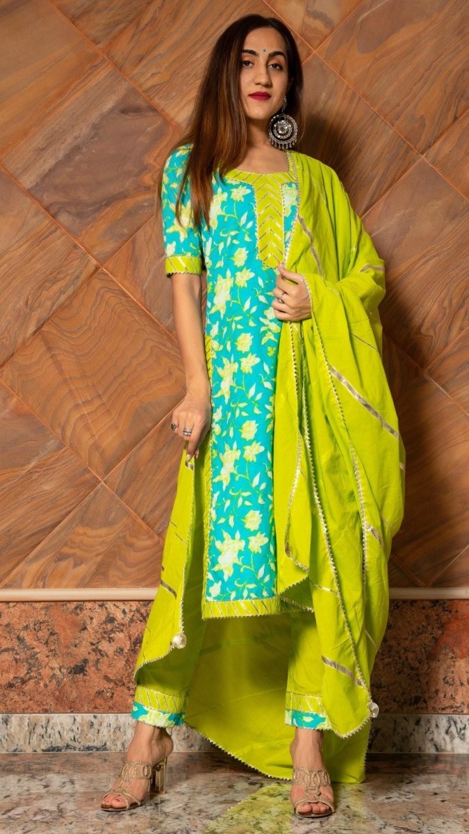 NOOR HAND BLOCK COTTON SUIT SET - Pomcha Jaipur