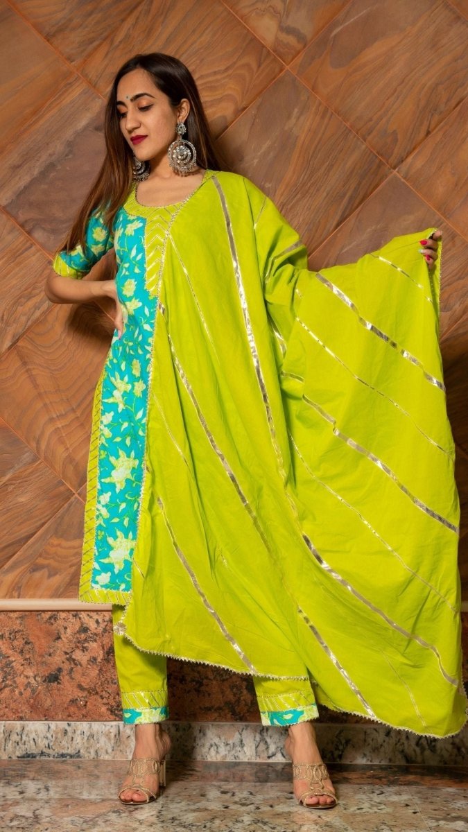 NOOR HAND BLOCK COTTON SUIT SET - Pomcha Jaipur