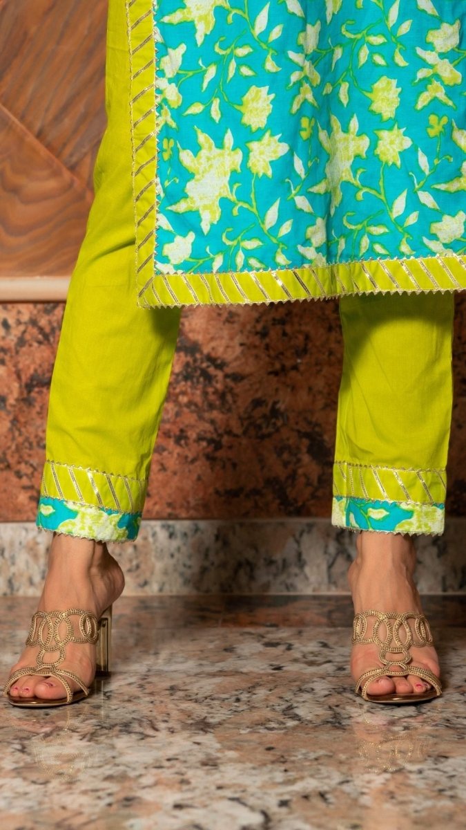 NOOR HAND BLOCK COTTON SUIT SET - Pomcha Jaipur