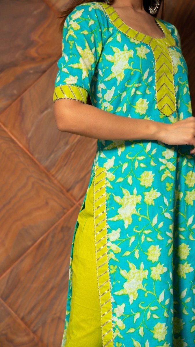 NOOR HAND BLOCK COTTON SUIT SET - Pomcha Jaipur