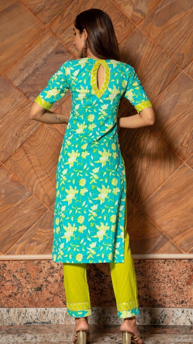 NOOR HAND BLOCK COTTON SUIT SET - Pomcha Jaipur