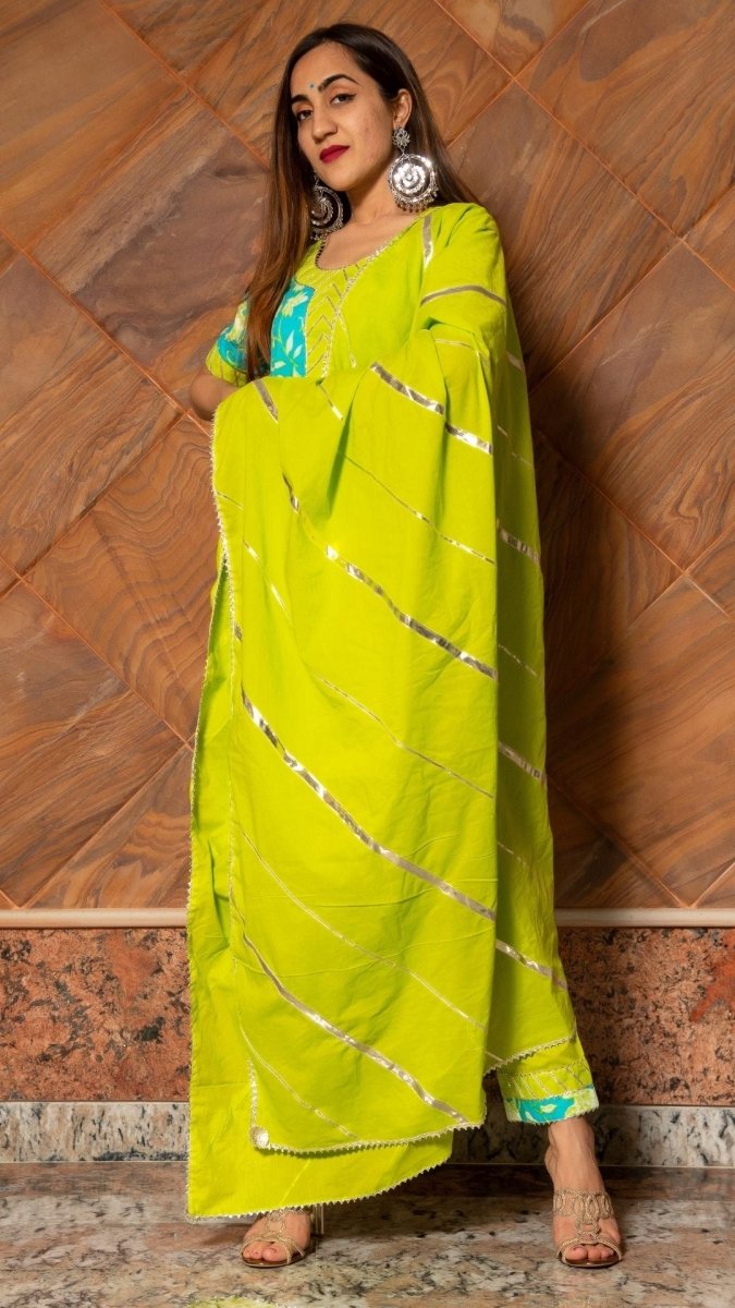 NOOR HAND BLOCK COTTON SUIT SET - Pomcha Jaipur