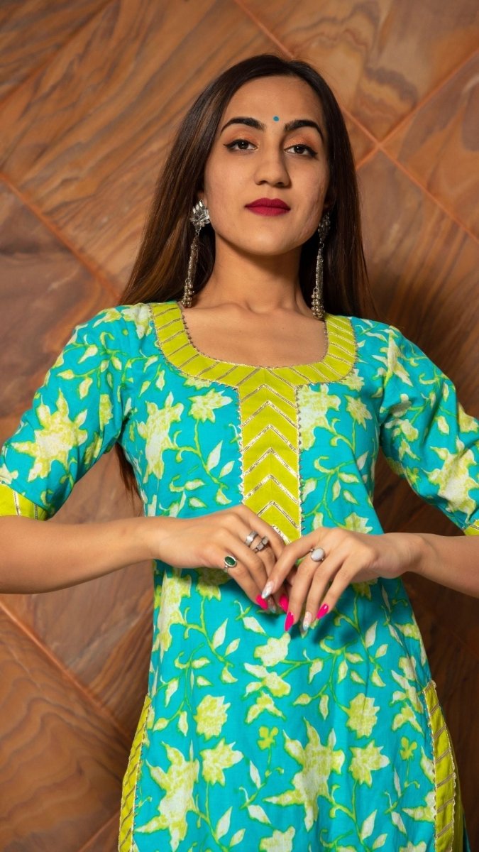 NOOR HAND BLOCK COTTON SUIT SET - Pomcha Jaipur