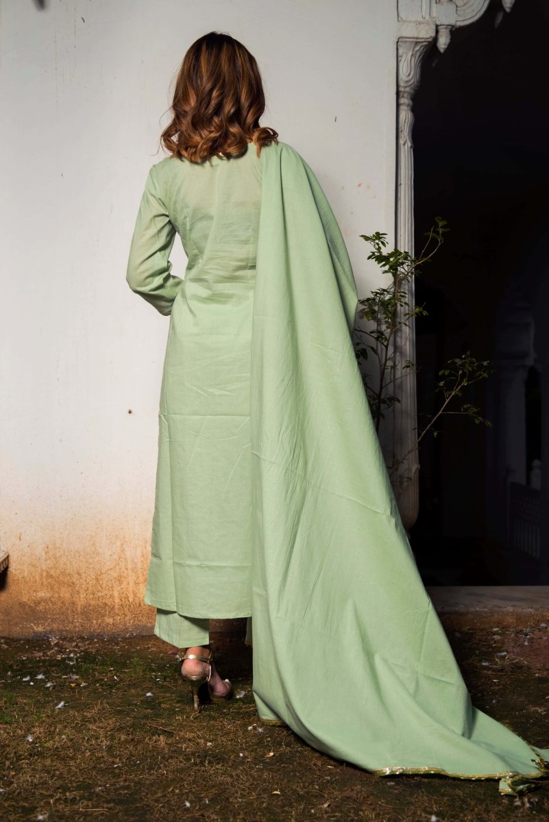 Olive Green Cotton Straight Kurta Set - Pomcha Jaipur