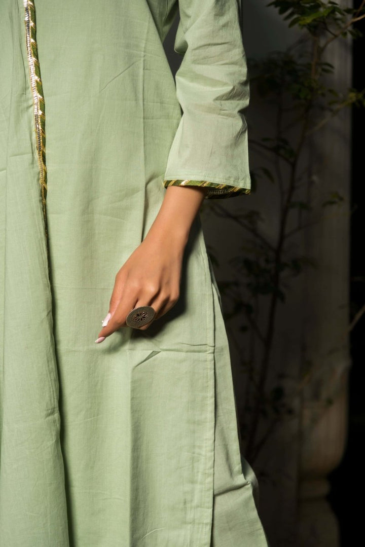 Olive Green Cotton Straight Kurta Set - Pomcha Jaipur