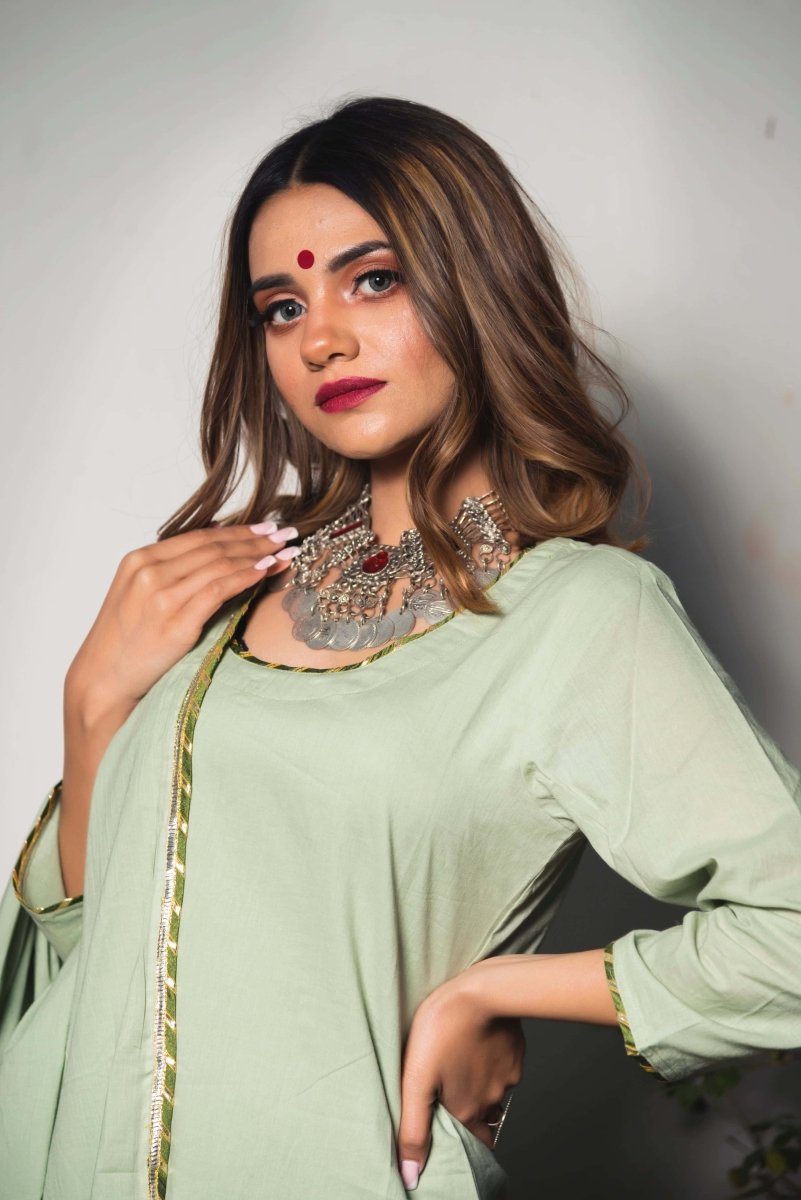 Olive Green Cotton Straight Kurta Set - Pomcha Jaipur