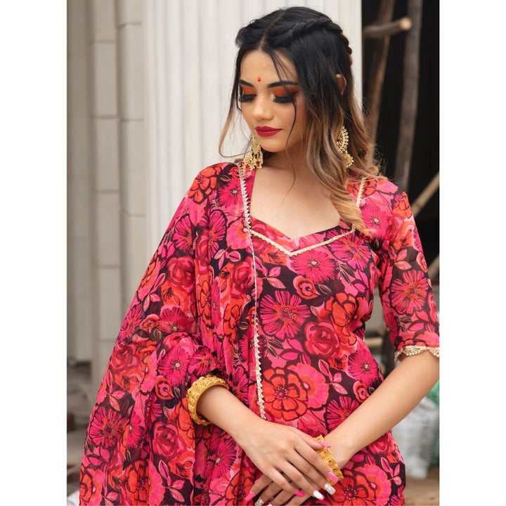 ORANGE PHOOL JAAL CHIFFON SUIT SET - Pomcha Jaipur