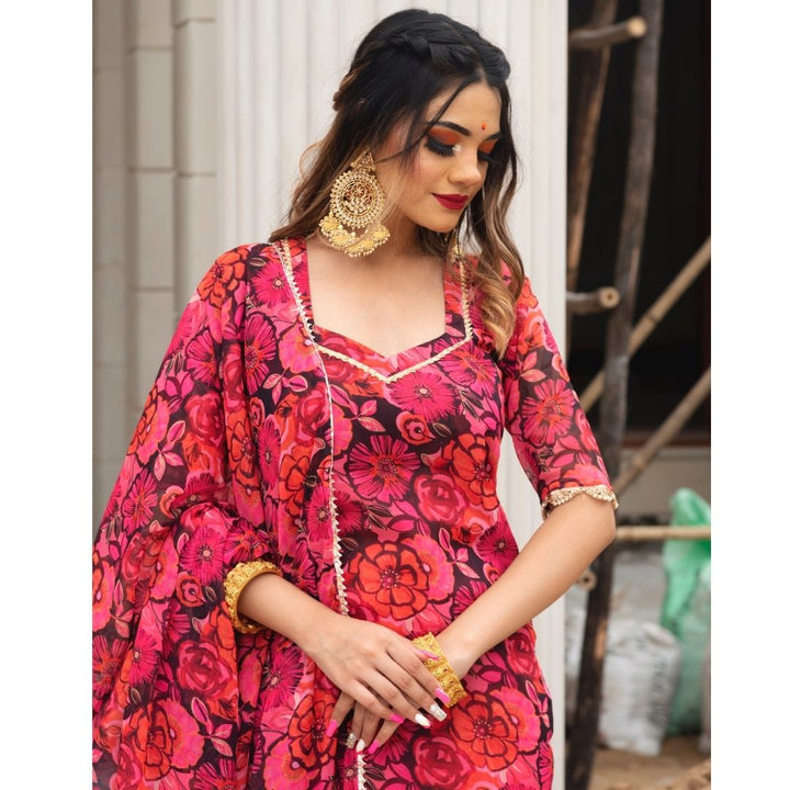 ORANGE PHOOL JAAL CHIFFON SUIT SET - Pomcha Jaipur