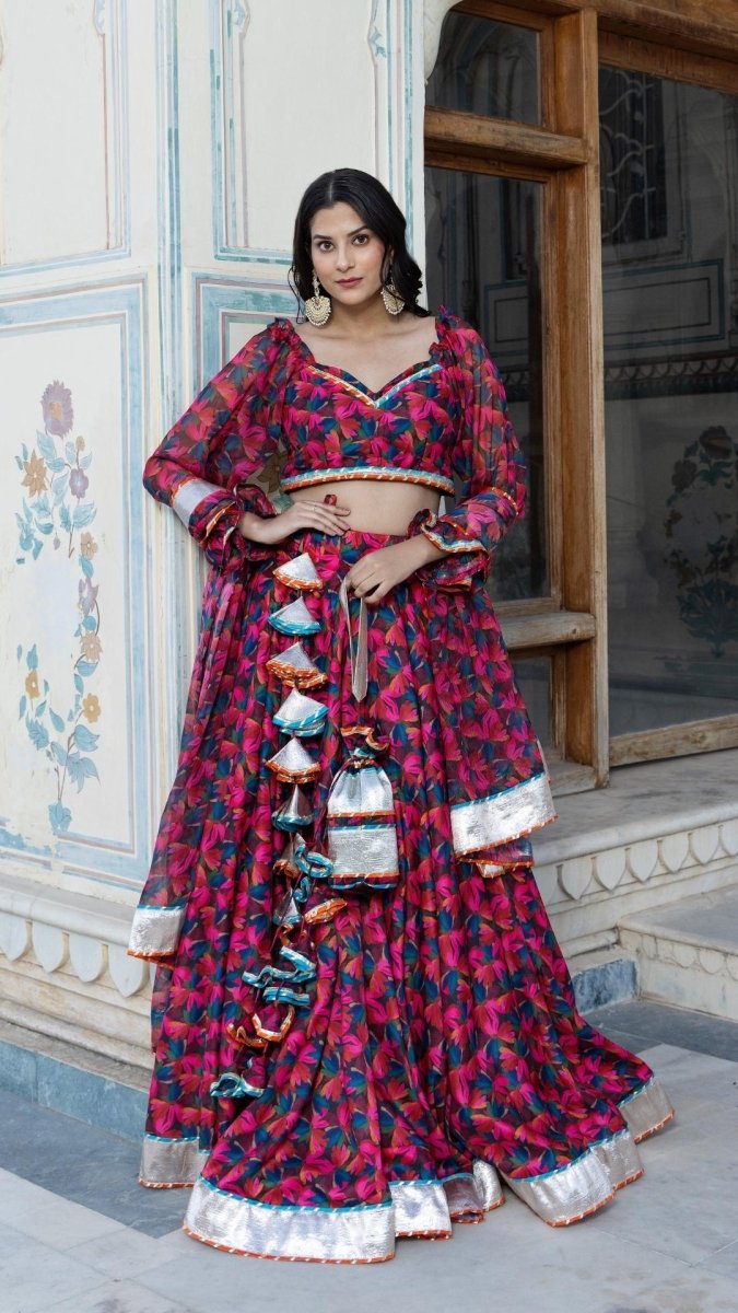 ORANGE ROSE MUSLIN LEHENGA SET - Pomcha Jaipur
