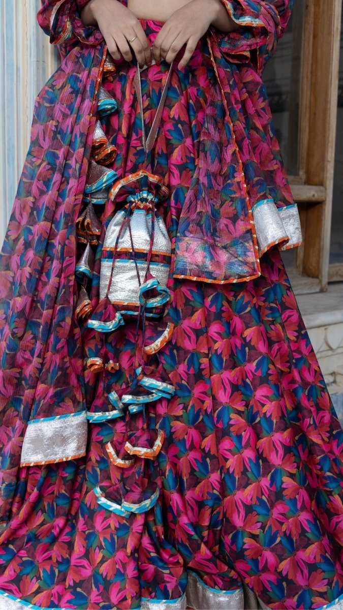 ORANGE ROSE MUSLIN LEHENGA SET - Pomcha Jaipur