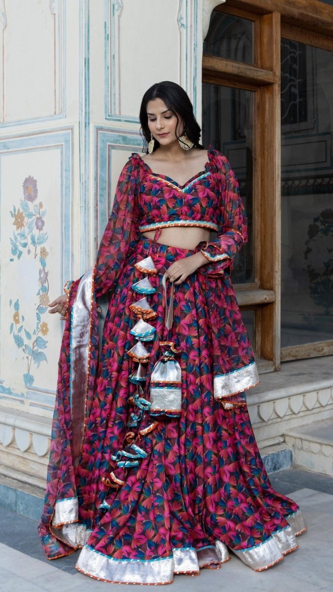 ORANGE ROSE MUSLIN LEHENGA SET - Pomcha Jaipur