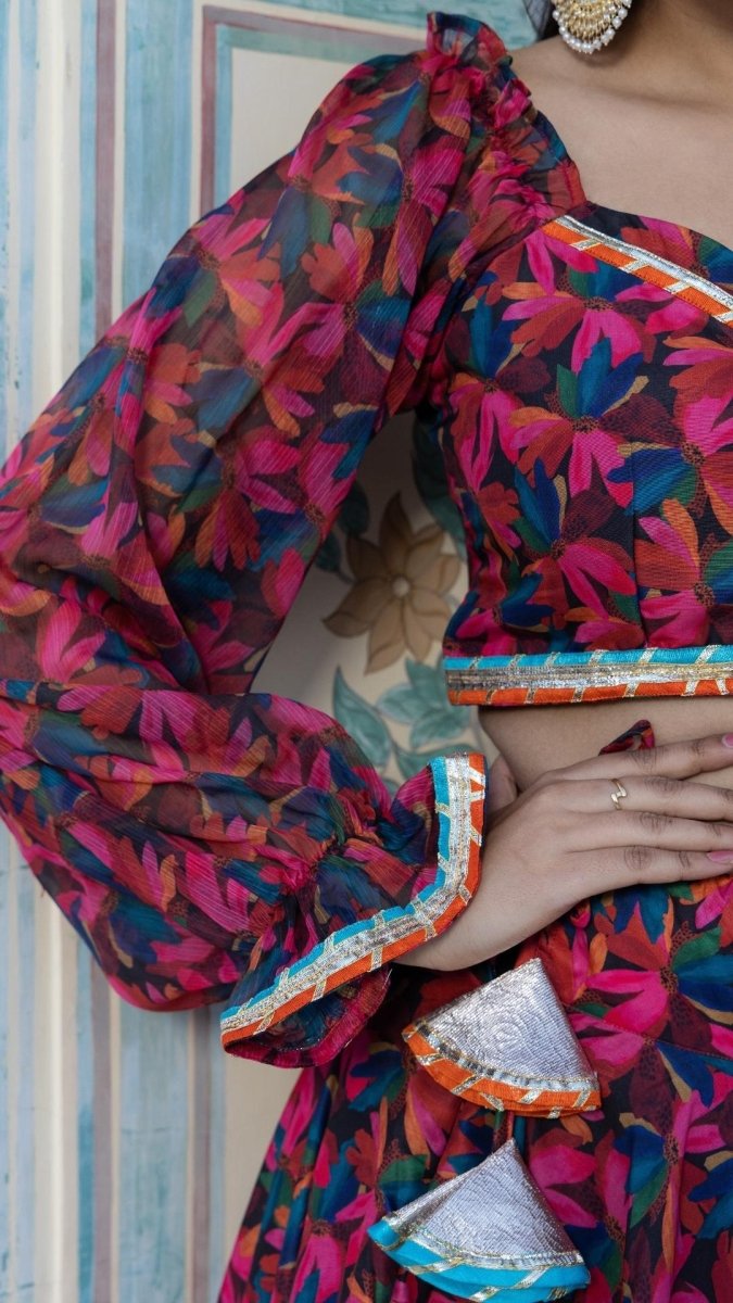 ORANGE ROSE MUSLIN LEHENGA SET - Pomcha Jaipur