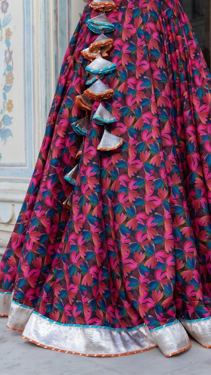 ORANGE ROSE MUSLIN LEHENGA SET - Pomcha Jaipur