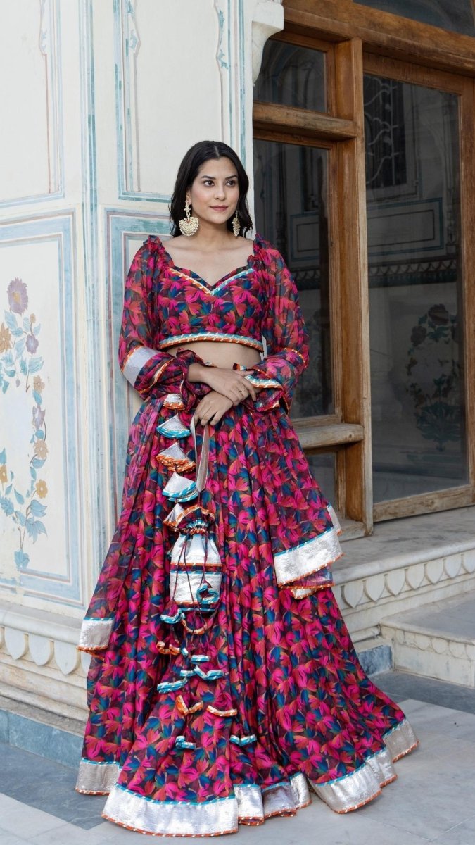 ORANGE ROSE MUSLIN LEHENGA SET - Pomcha Jaipur