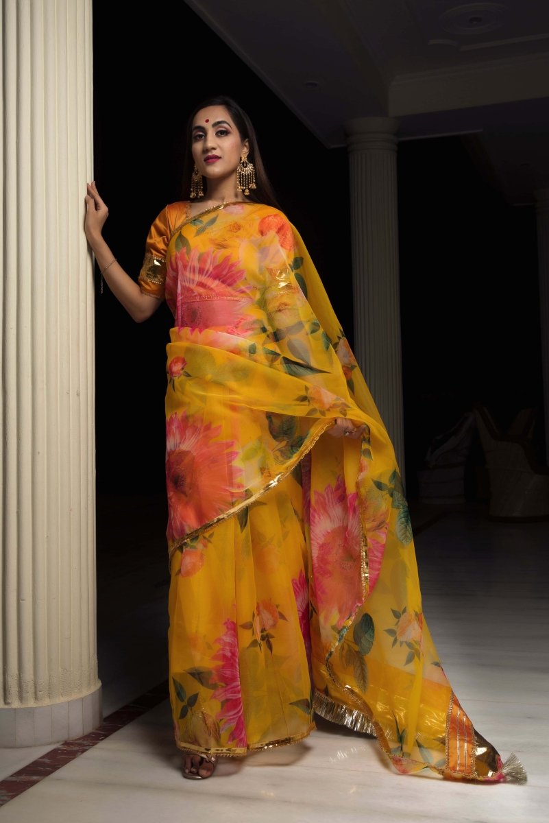 Organza Silk Yellow Saree - Pomcha Jaipur