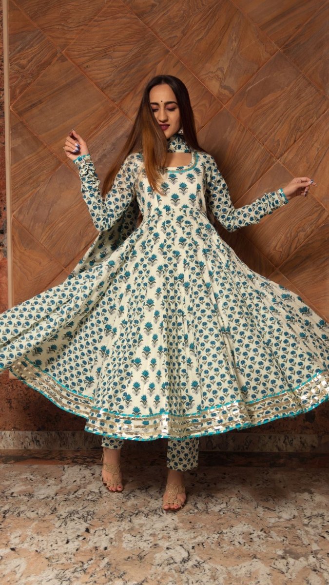 PAISELY COTTON KALIDAR ANARKALI SET - Pomcha Jaipur