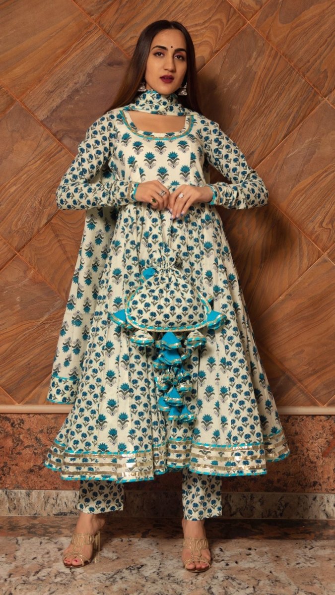 PAISELY COTTON KALIDAR ANARKALI SET - Pomcha Jaipur
