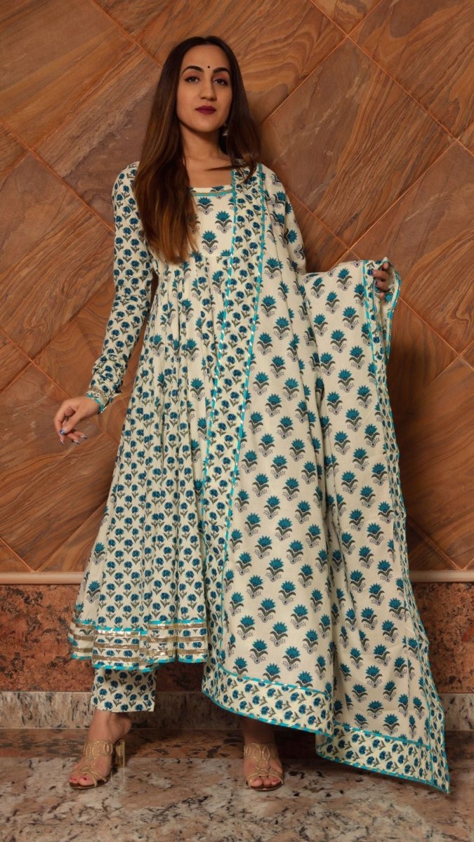 PAISELY COTTON KALIDAR ANARKALI SET - Pomcha Jaipur