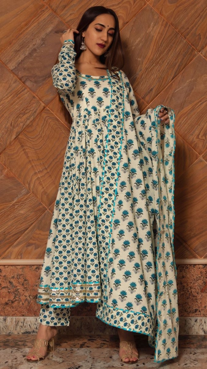 PAISELY COTTON KALIDAR ANARKALI SET - Pomcha Jaipur