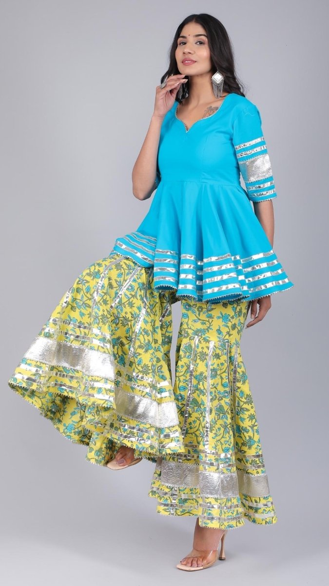 PAISELY JAAL COTTON SHARARA SET - Pomcha Jaipur