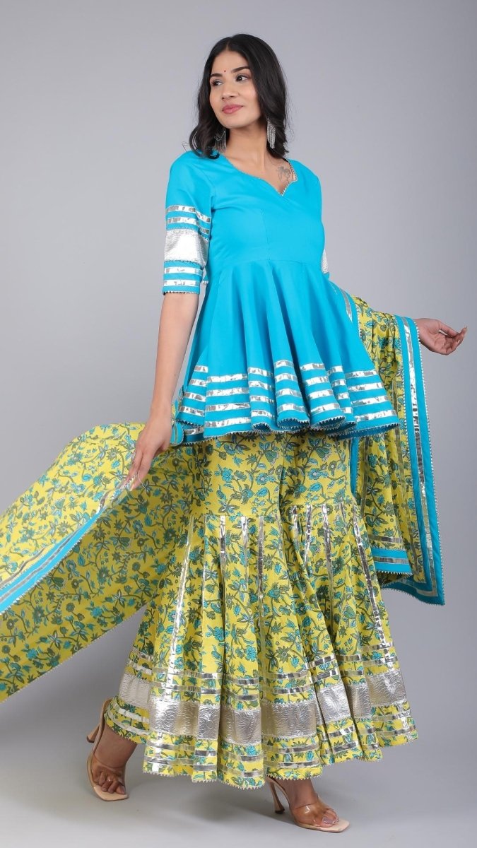 PAISELY JAAL COTTON SHARARA SET - Pomcha Jaipur