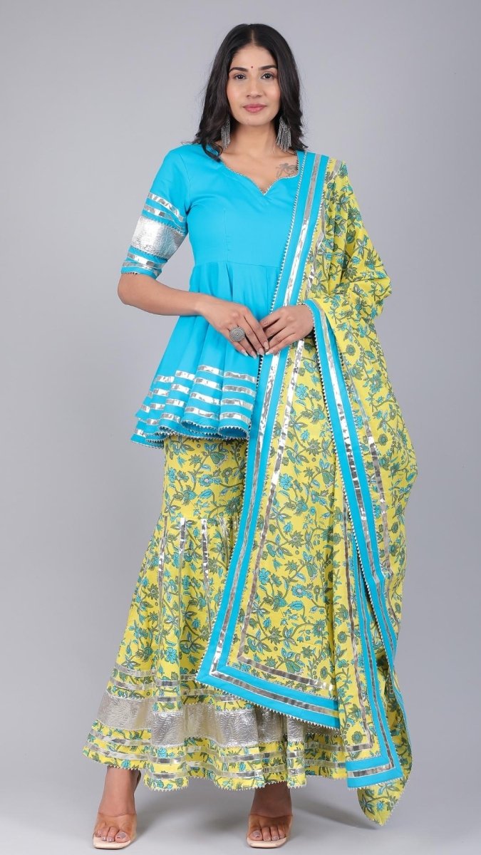 PAISELY JAAL COTTON SHARARA SET - Pomcha Jaipur