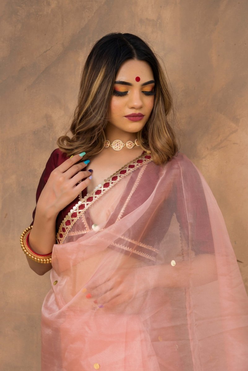 PEACH BLOSSOM ORGANZA SAREE - Pomcha Jaipur